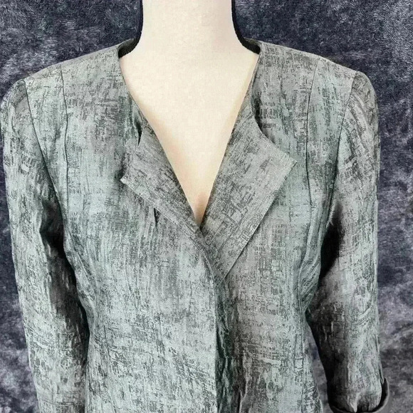 Eileen Fisher Rye Mirage Crinkle Jacquard Silk Cotton Blend Blazer Jacket Sz M - Picture 2 of 13